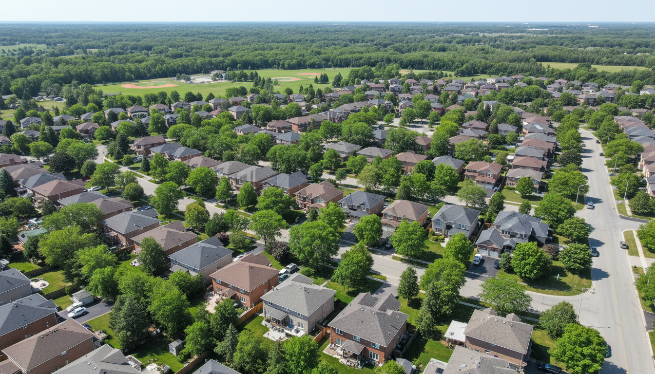 Aerial view of residential neighborhoods in Durham Region Ontario