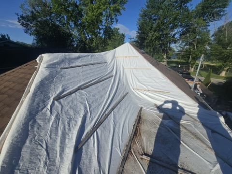 Roof decking repair and membrane installation in progress by 905 Roofing Inc. in Durham Region and the GTA